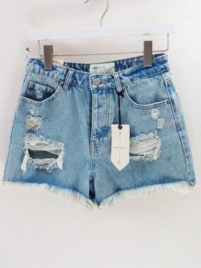 Ban Jara Denim Shorts Super High Rise Size 5 / 26 Distressed Blue NWT!